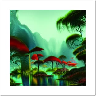 Magical Landscape Of a Lake And Colorful Plants Posters and Art